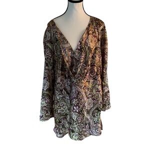 Lane Bryant Multicolor Paisley Long Sleeve V-neck Tunic Blouse Size 26/28 NWT